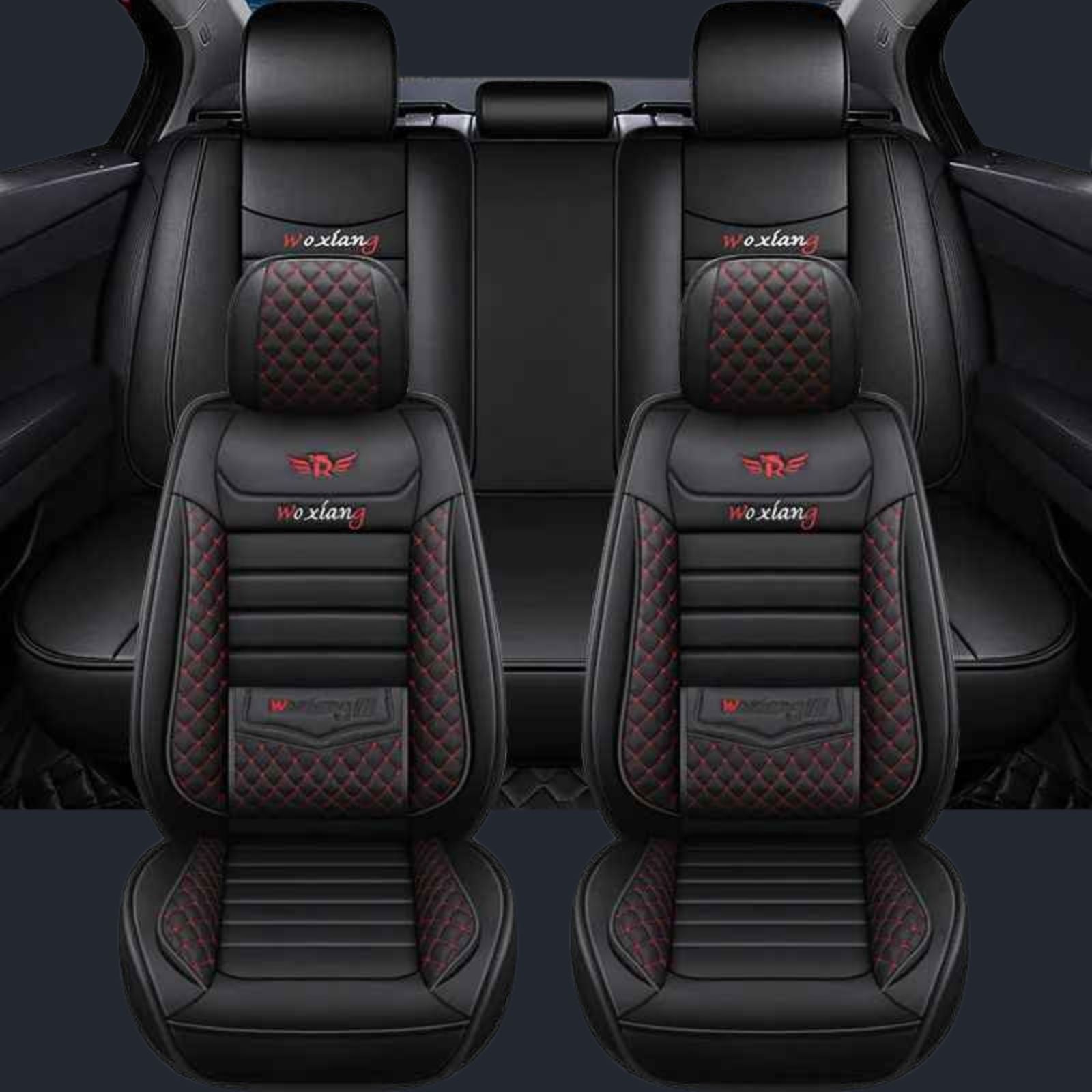 Set of black and burgundy car seat covers